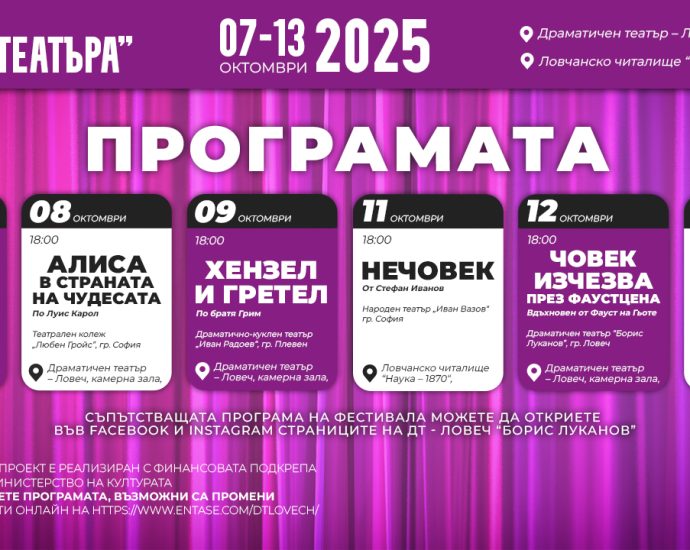 фест ловеч 2025 Изключително богата програма предлага фестивалът „Младите в театъра“ 2025 в Ловеч от 7 до 13 октомври