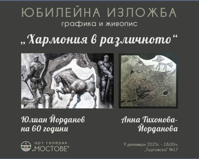 изложба юлиан йорданов галерия мостове 71225 Юбилейната изложба „Хармония в различното“ представя мащабното творчество на Юлиан Йорданов и Анна Тихонова-Йорданова в Арт галерия „Мостове“ – Ловеч